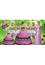 Luxurious Applique Zebra Rose Pink Quinceanera Dress and Strapless White Dama Dresses and Pick Ups Mini Quinceanera Dress and Applique Mother of The Bride Dress