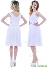 2016 Beautiful V Neck Knee Length Chiffon Dama Dress with Bowknot