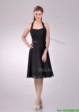 2016 Best Selling Chiffon Halter Top Ruched Dama Dress in Black