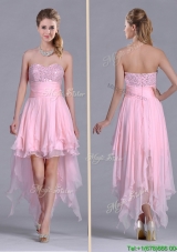 New Arrivals Beaded Bust High Low Chiffon Prom Dress in Baby Pink