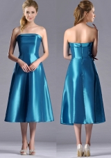 2016 Luxurious A Line Strapless Tea Length Dama Dress in Teal