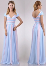 2016 New Deep V Neckline Chiffon Dama Dress in Baby Pink and Light Blue