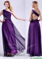 Elegant One Shoulder Criss Cross Purple Prom Dress with Beading