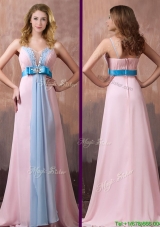 New Style Spaghetti Straps Beaded and Bowknot Prom Dress with Brush Train