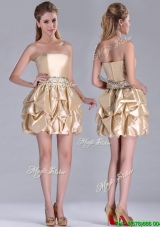 Beautiful Strapless Beaded and Bubble Short Dama Dress in Champagne