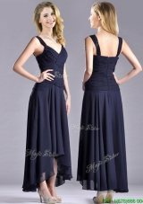 Beautiful Straps Black Chiffon Prom Dress with High Low