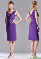 Cheap Column V Neck Knee-length Short Christmas Party Dress in Purple