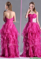 Modern Brush Train Fuchsia Christmas Party Dress with Appliques and Ruffles