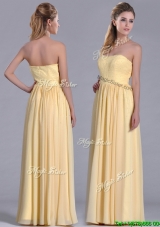 New Style Yellow Empire Long Dama Dress with Beaded Bodice