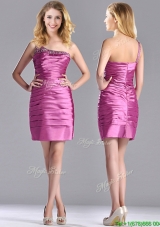 Popular Column Taffeta Dama Dress Beaded Decorated One Shoulder
