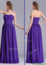 Beautiful Empire Ruched Chiffon Long Dama Dress in Purple