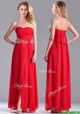 Beautiful Sweetheart Chiffon Ruched Red Bridesmaid Dress in Ankle Length