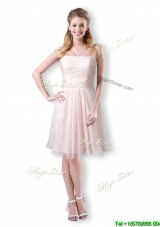 Cute Empire Chiffon Champagne Short Bridesmaid Dress with Halter Top