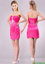 Discount Applique with Beading and Rhinestoned Dama Dress in Hot Pink