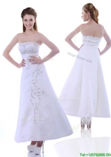 Elegant Ankle Length White Prom Dress with Embroidery and Beading