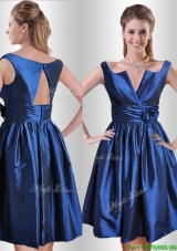 Exquisite Open Back Hand Crafted Flower Prom Dress in Royal Blue