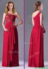 Fashionable Empire One Shoulder Sequins Red Prom Dress with Side Zipper