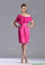 Latest Column One Shoulder Hot Pink Prom Dress with Zipper Up