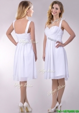 New Applique Decorated Straps and Waist White Bridesmaid Dress in Chiffon