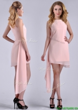 New Style Scoop Empire Chiffon Asymmetrical Prom Dress in Baby Pink