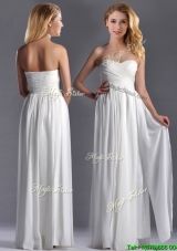Popular Empire Sweetheart Ruched White Long Bridesmaid Dress in Chiffon