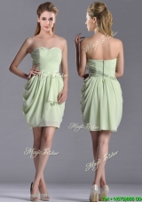 Popular Ruched Decorated Bodice Short Bridesmaid Dress in Yellow Green