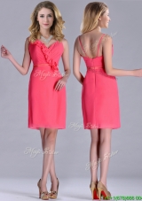 Popular V Neck Zipper Up Short Dama Dress in Coral Red
