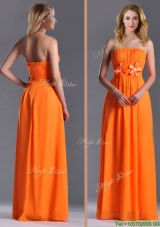 Empire Strapless Ruching Chiffon Long Bridesmaid Dress in Orange