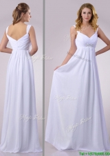 Popular Empire Beaded White Chiffon Bridesmaid Dress with Straps