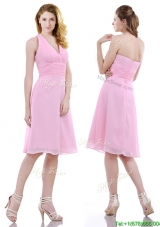Popular Halter Top Knee Length Bridesmaid Dress in Baby Pink