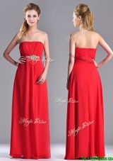 Beautiful Strapless Chiffon Red Dama Dress with Beading and Ruching