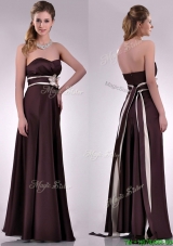 Beautiful Applique Decorated Waist Brown Mother Dress in Taffeta