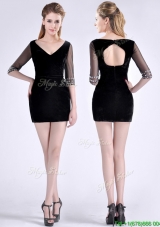 Beautiful Beaded Open Back Black Mother Dress with Half Sleeves