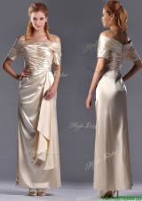 Column Off the Shoulder Ruching Mother Dress in Champagne