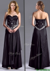 Discount Column Sweetheart Taffeta Black Mother Dress with Beading