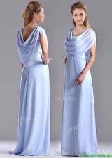 Elegant Spaghetti Straps Light Blue Long Mother Dress in Chiffon