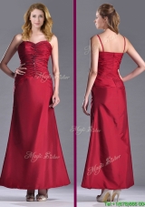 Exclusive Spaghetti Straps Wine Red Mother Dress with Beading and Ruching