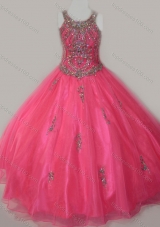 Beautiful Ball Gown Scoop Floor-length Beaded Lace Up Mini Quinceanera Dress in Organza