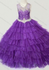 Classical Beaded and Ruffled Layers Mini Quinceanera Dresses in Purple