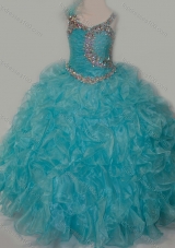 Elegant Ball Gown V Neck Organza Beading Aqua Blue Lace Up Mini Quinceanera Dress