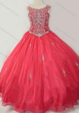 Hot Sale Puffy Scoop Mini Quinceanera Dress with Beading in Coral Red