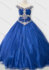 Popular Beaded Bodice Royal Blue Mini Quinceanera Dresses in Organza