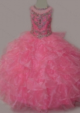 Rose Pink Ball Gown Scoop Beaded Bodice Lace Up Mini Quinceanera Dresses
