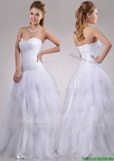 2016 Popular A Line Sweetheart TulleWedding Dress with Beading