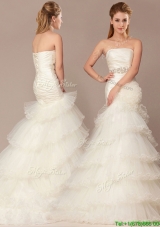 Exquisite Mermaid Beading and Ruffles Layers Wedding Dresses with Brush Train