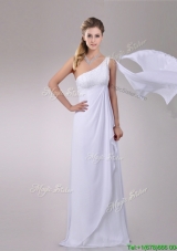 Classical Chiffon Watteau Train One Shoulder Wedding Dress with Beading