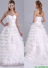 Elegant Princess Sweetheart Beaded and Ruffled Layers Wedding Dress with Court Train