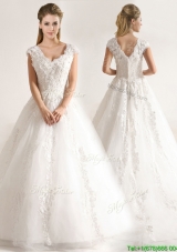 New Style A Line Tull Short Sleeves Wedding Dresses with Beading and Appliques