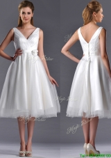 New Style A Line V Neck Hand Crafted Wedding Dress in Tulle