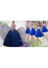 Gorgeous Beaded Navy Blue Quinceanera Dress and Fashionable Straps Sequined Dama Dress